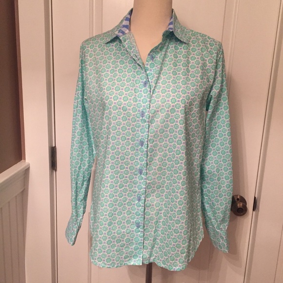 Cape Madras Tops - CAPE MADRAS TOP BUTTON DOWN WHITE BLUE PREPPY PRINT SIZE MEDIUM